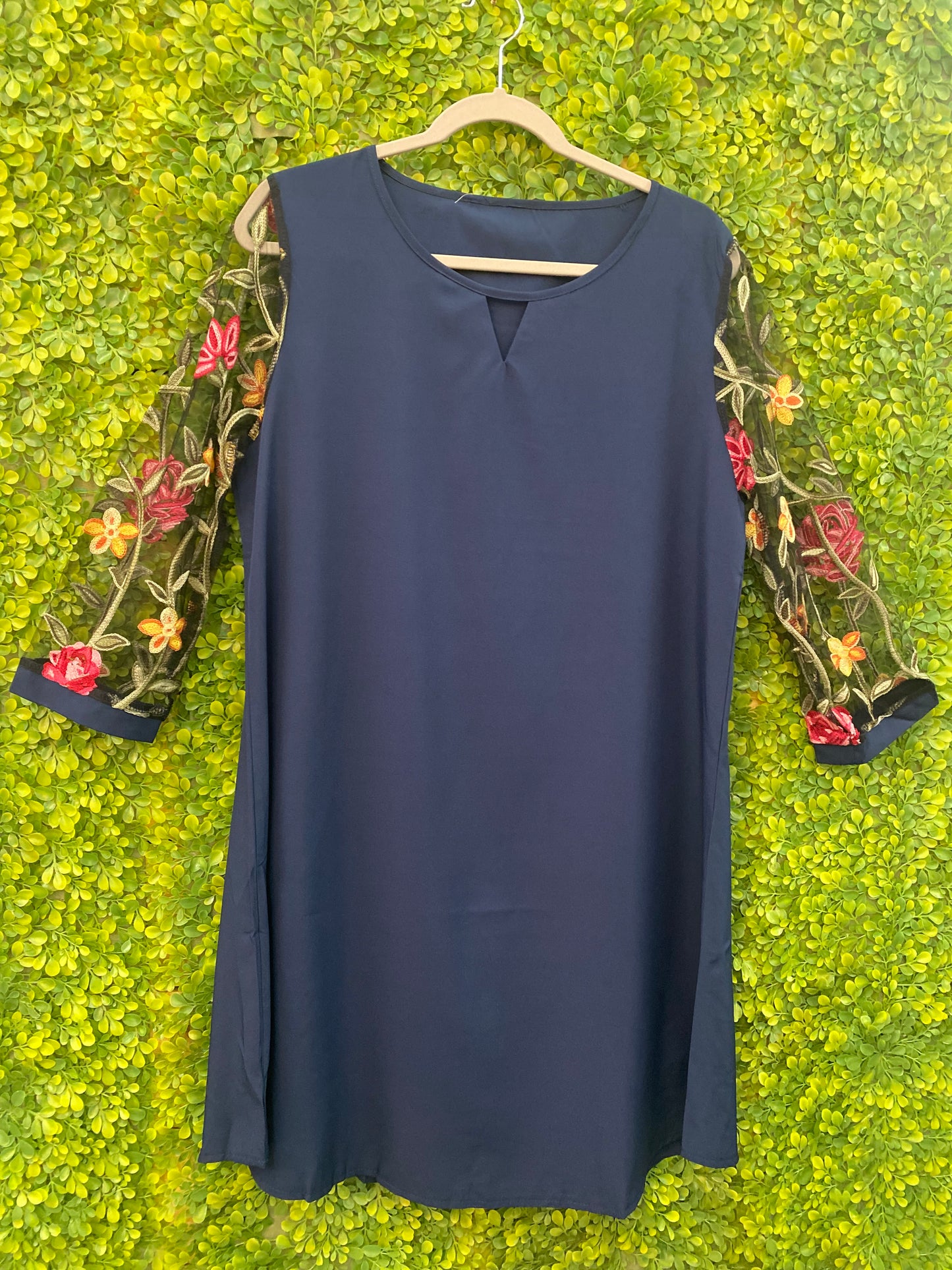 113/mesh floral midi dress navy