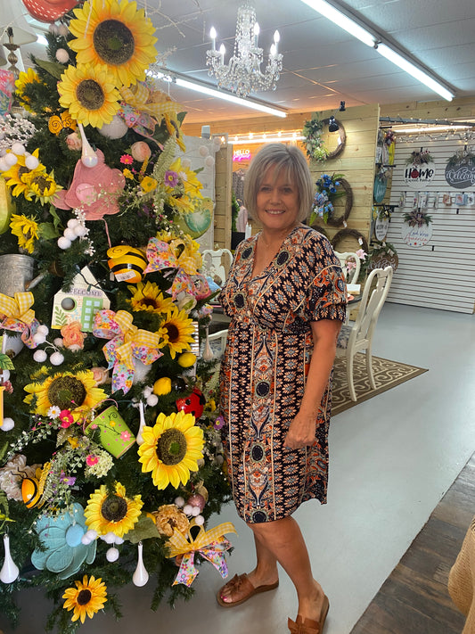 113/navy print dress