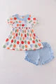 001/blue apple smocked short set