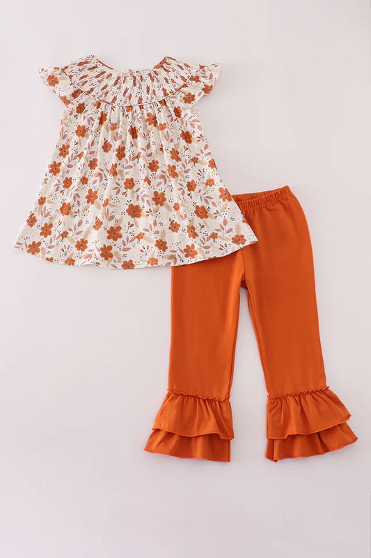 001/fall floral smocked pants set